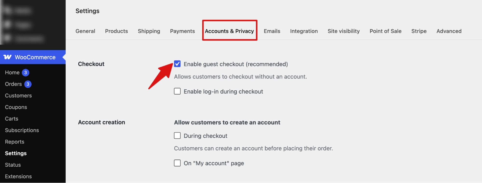 enable guest checkout in WooCommerce