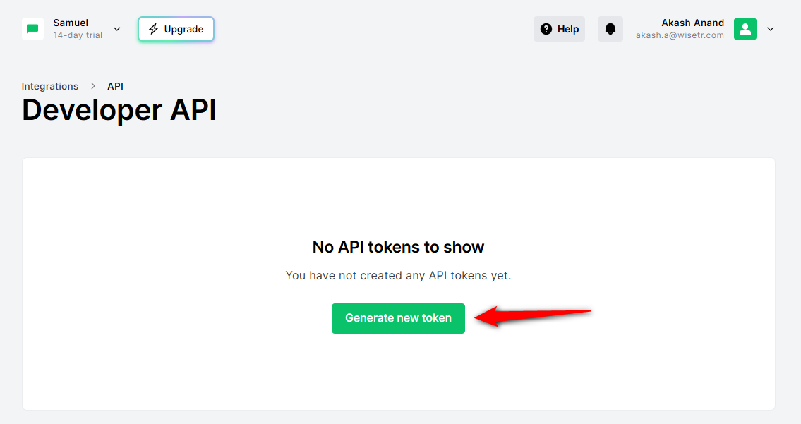 Click on the 'Generate new token' button.