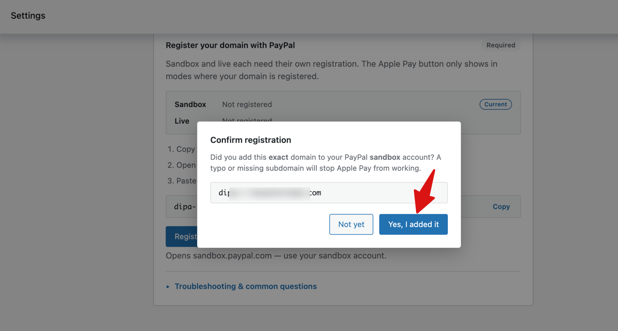 Confirm Apple Pay domain registration with PayPal