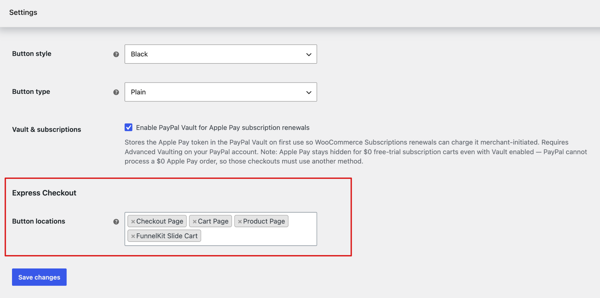 Apple Pay express checkout display locations