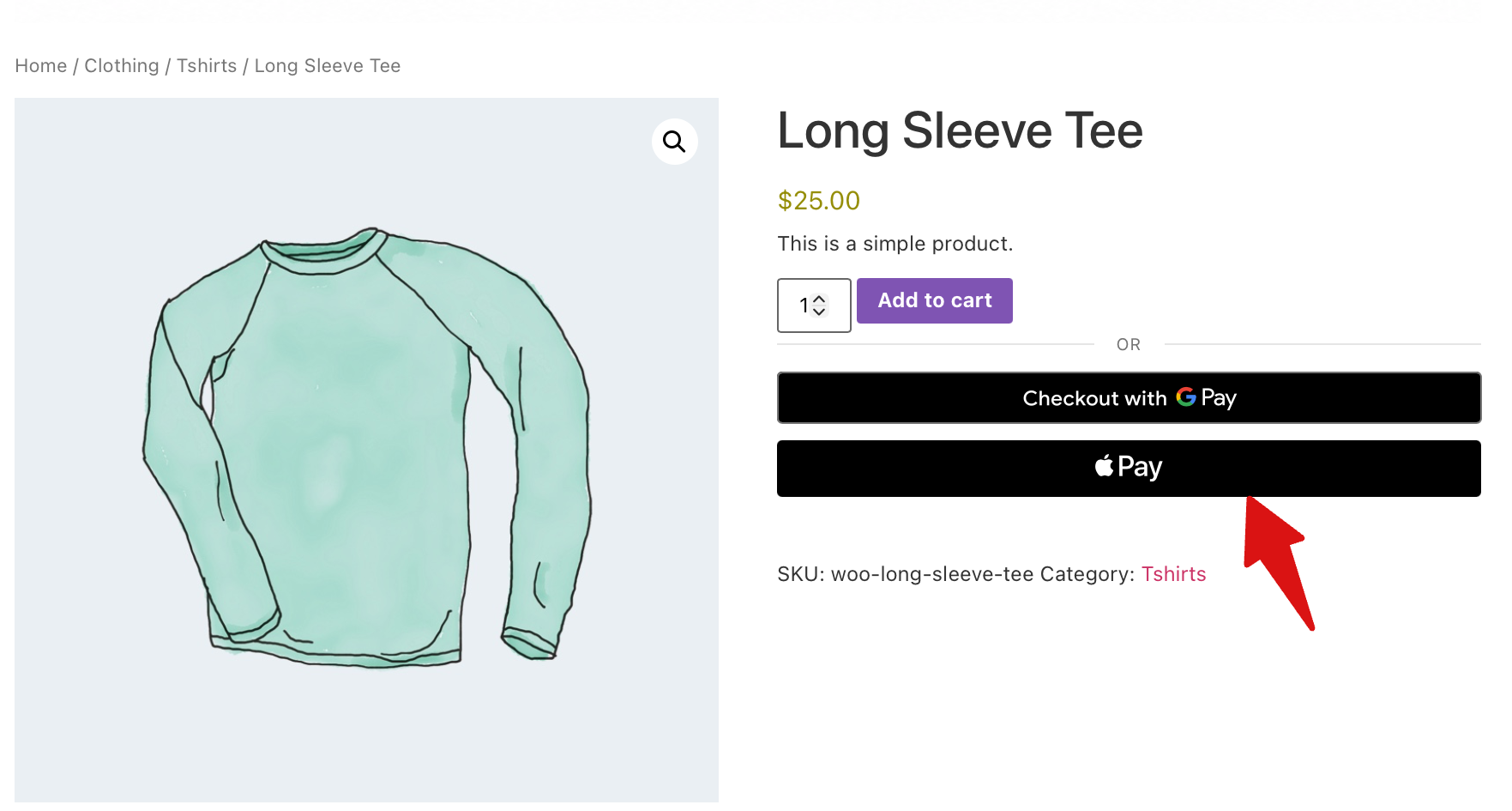 PayPal Apple Pay button on product page