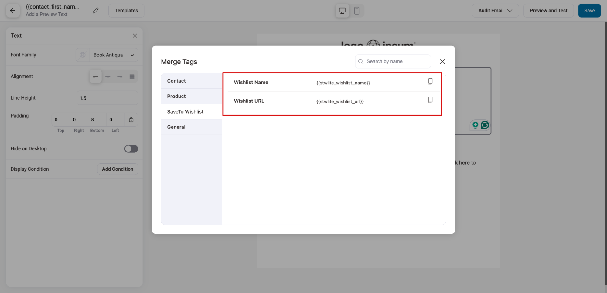 SaveTo Wishlist merge tags in FunnelKit Automations