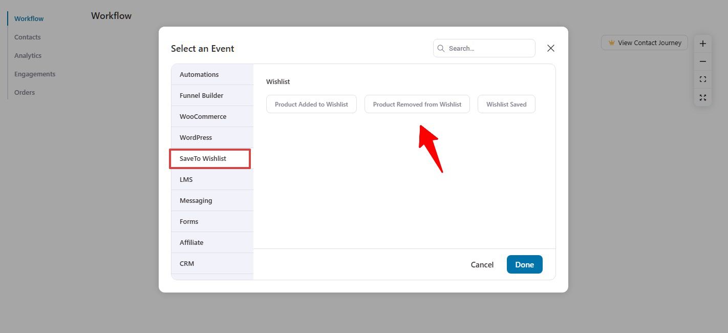 SaveTo Wishlist triggers in FunnelKit Automations