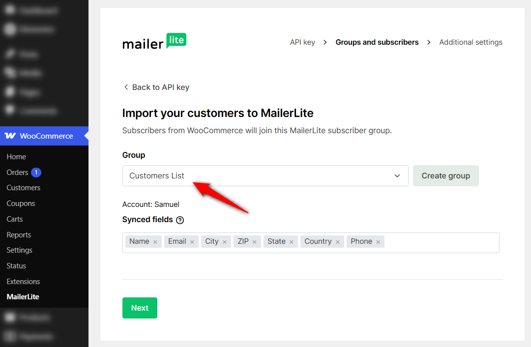 Select the MailerLite group new WooCommerce customers should be added to.