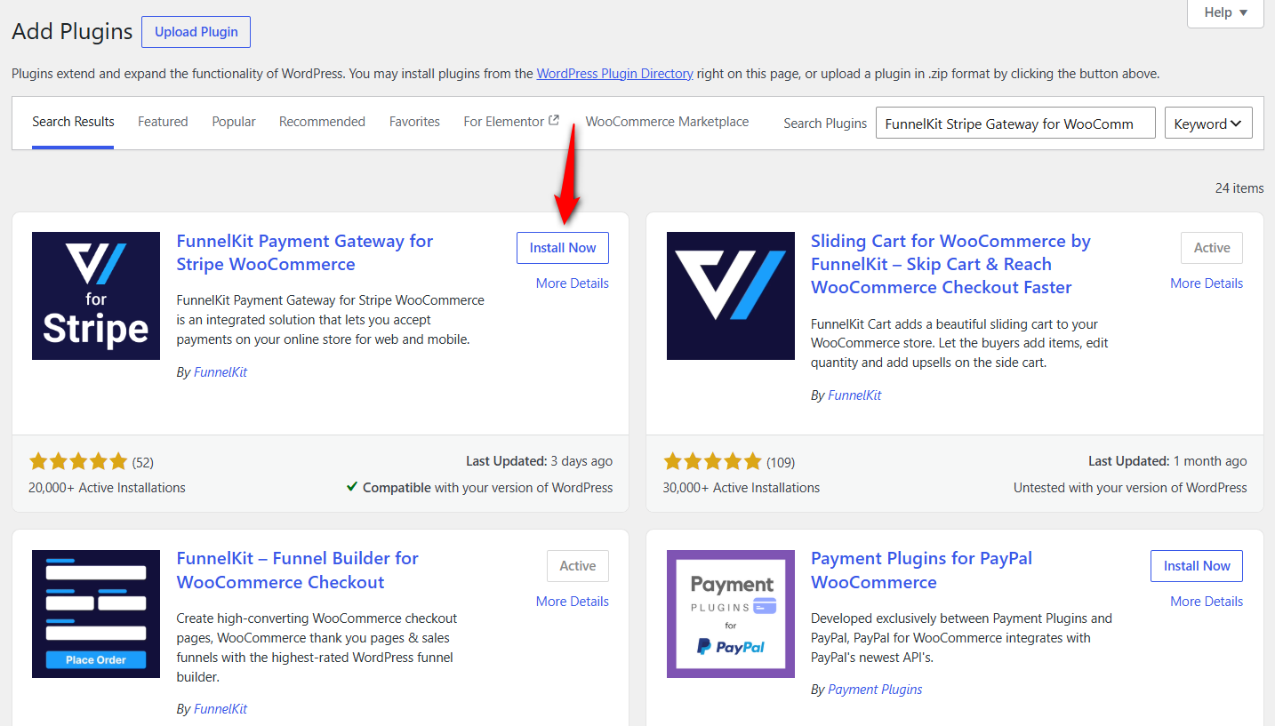 Searching for FunnelKit's Stripe Gateway WordPress plugin