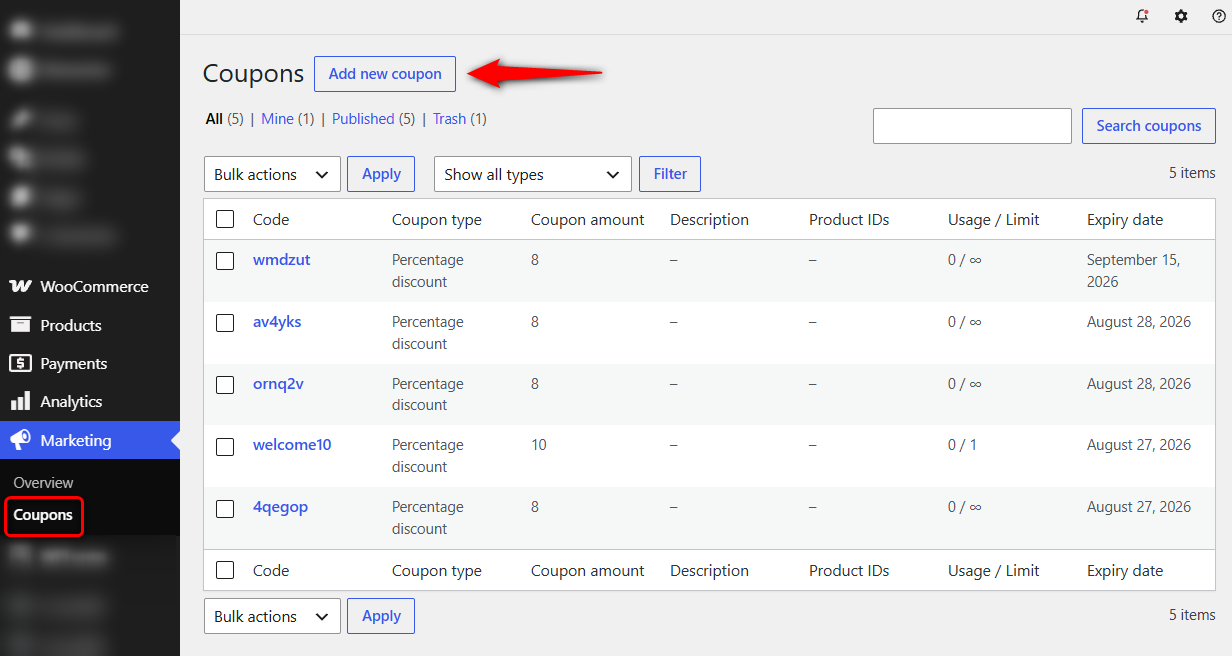 click on add coupon WooCommerce