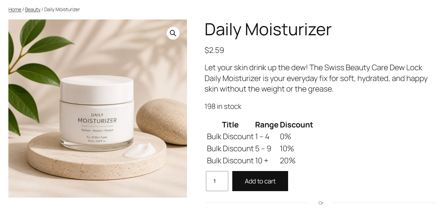 preview of the woocommerce bulk discount on product page