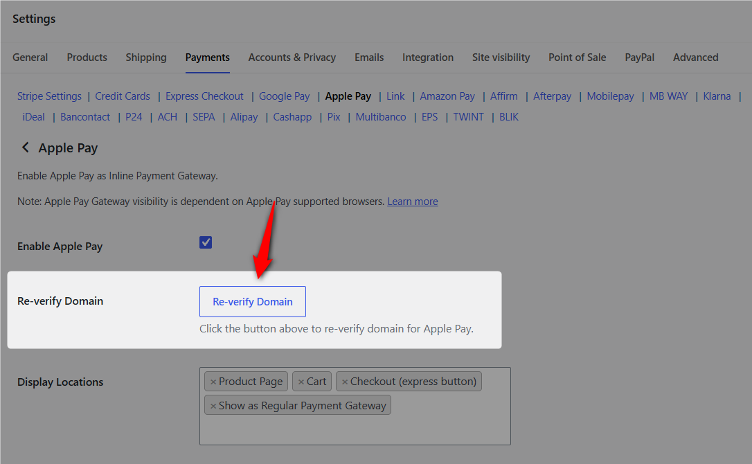 Re-verify domain for apple pay