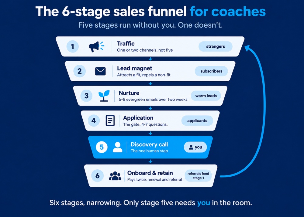 6 stages of a coaching sales funnel - image representation