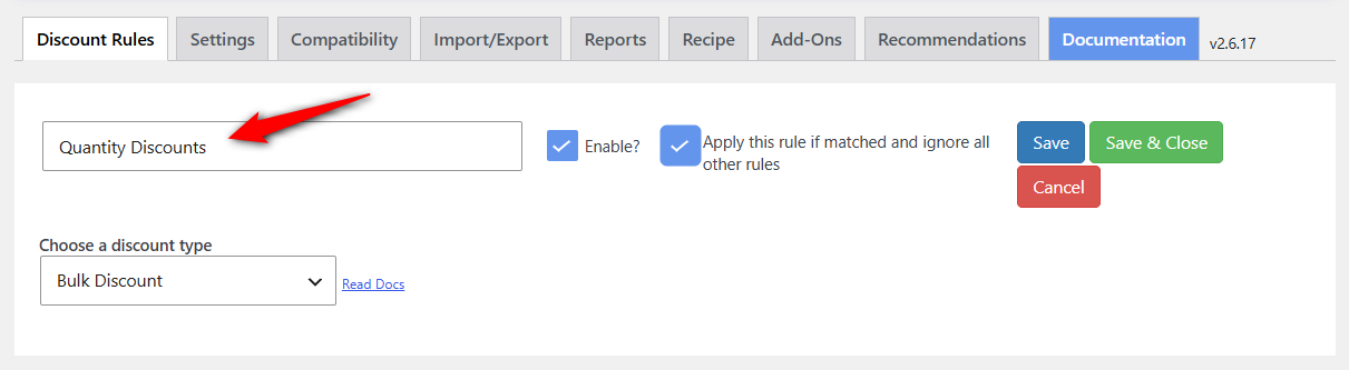 Navigate to WooCommerce ⇨ Discount Rules and click on 'Add New Rule'. Choose the 'Bulk Discount' type.