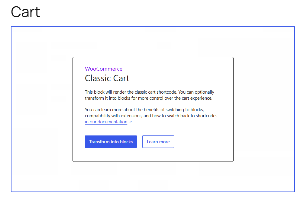 Switching between the cart block and [woocommerce_cart]