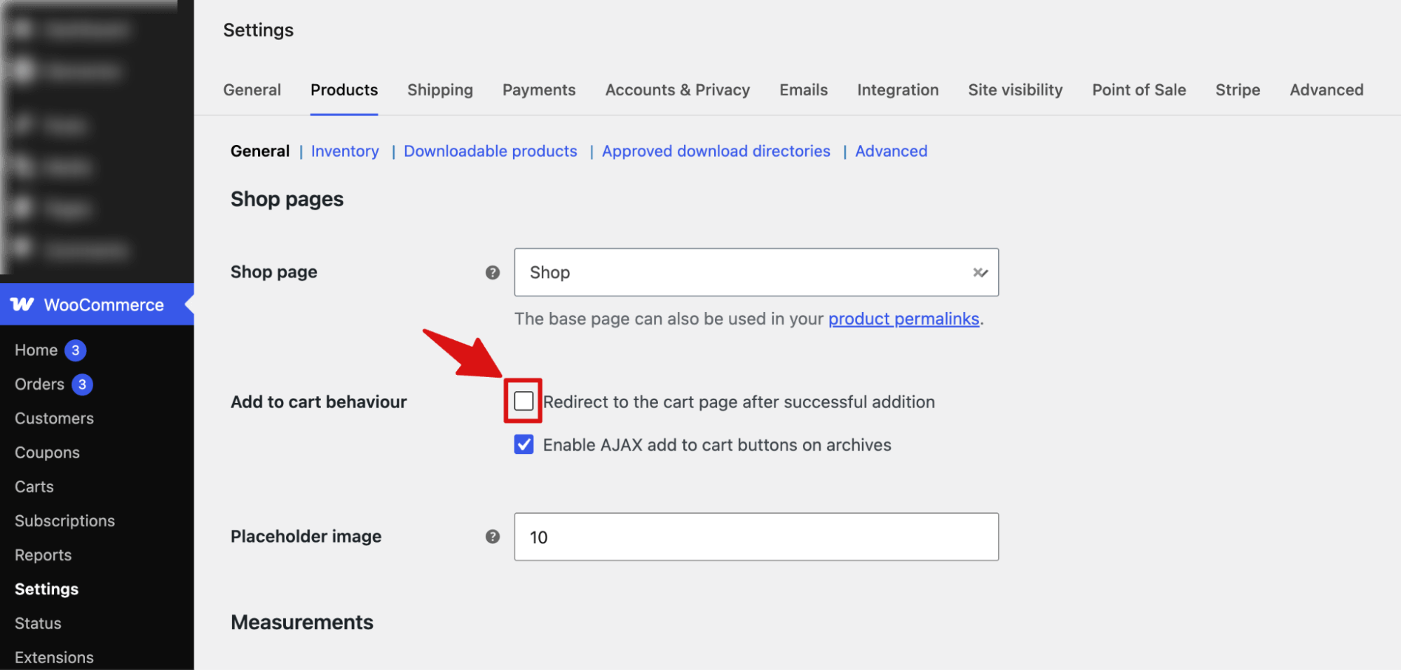 uncheck redirect to cart page after succesful addition in WooCommerce