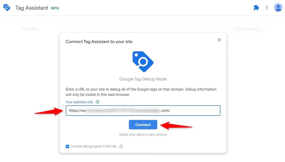 Enter the website's URL and hit connect