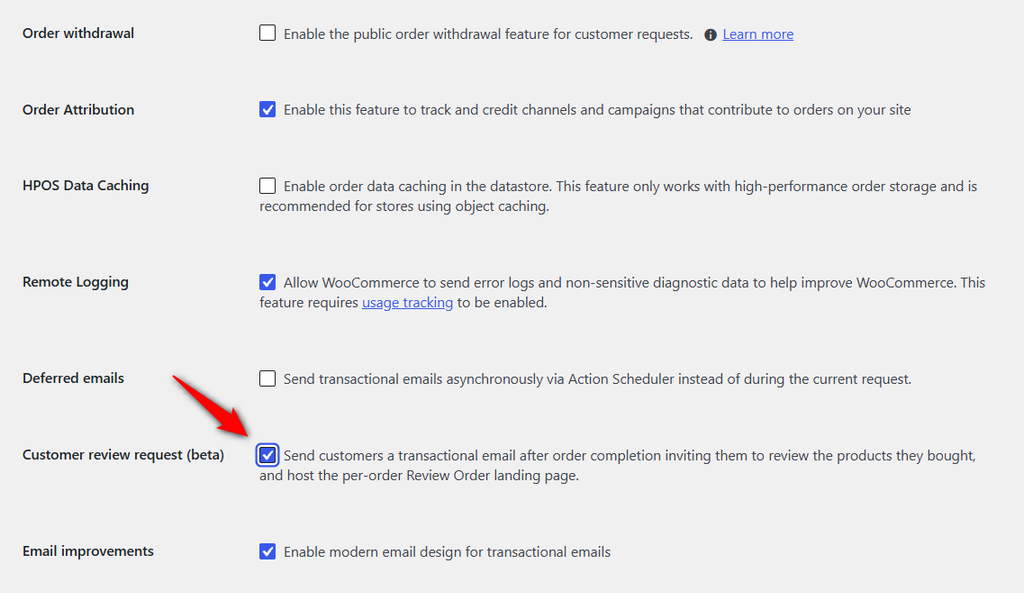 Review request: Turn on Customer review request (beta) under Settings ⇨ Advanced ⇨ Features