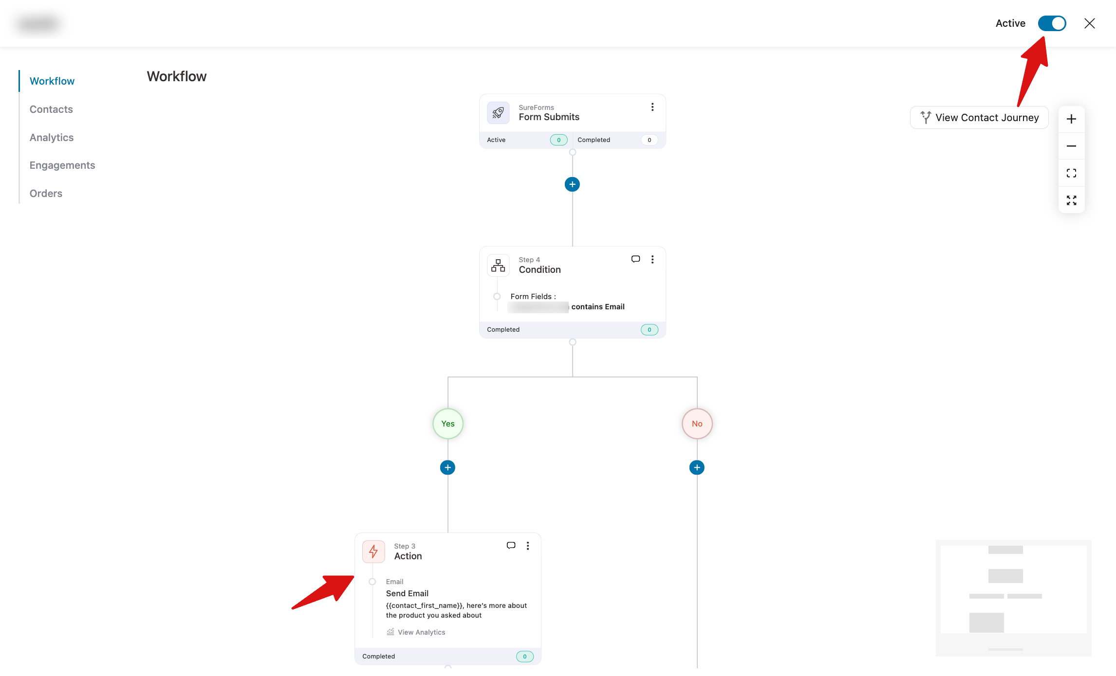 Send Email action added and automation activated