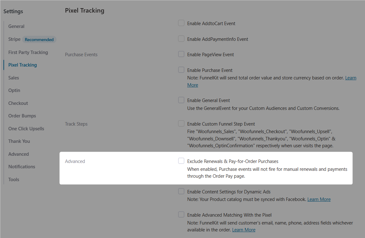 FunnelKit Funnel Builder 3.17.0 adds an option to skip Meta purchase events for subscription renewal orders.