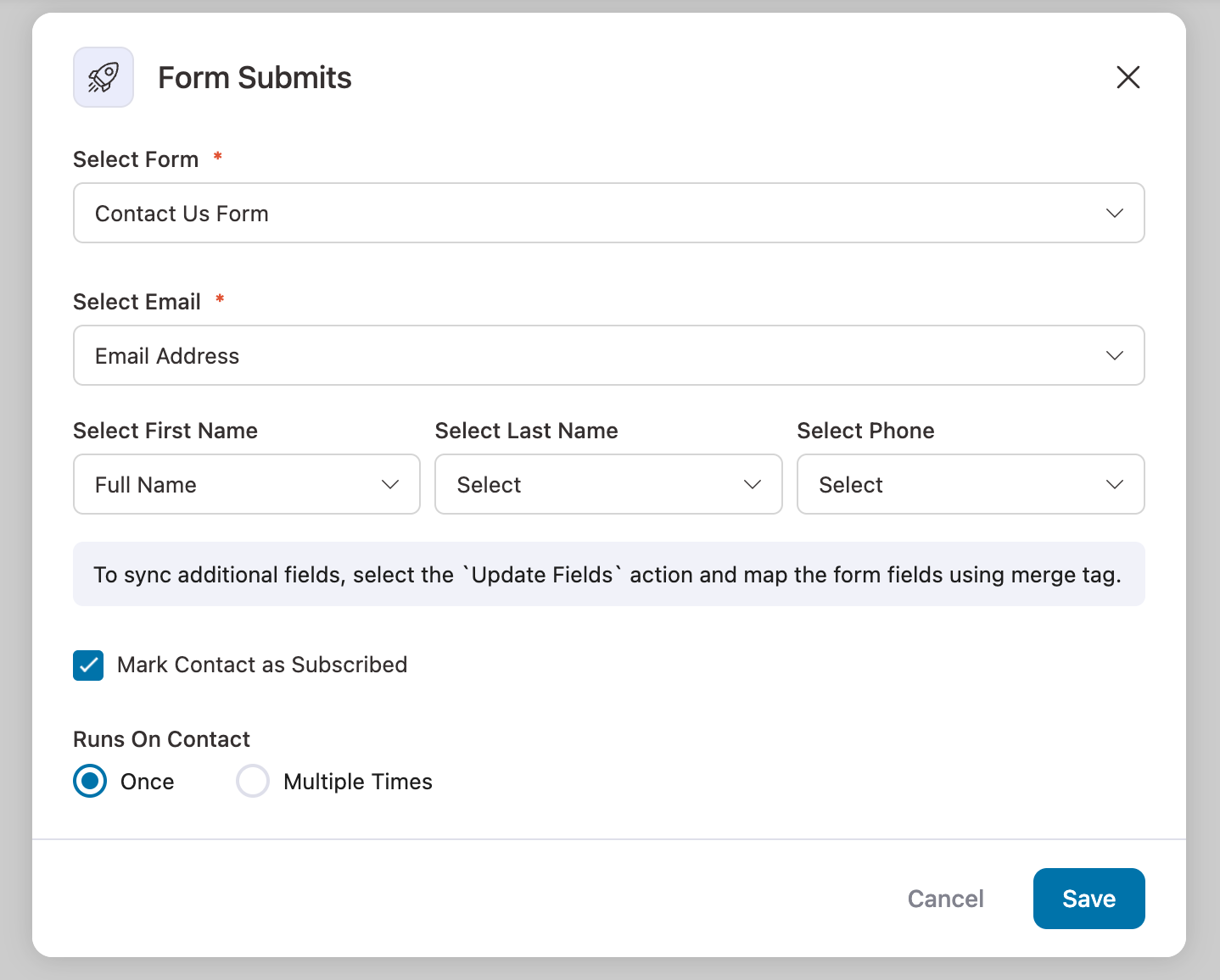 Map SureForms fields to contact fields