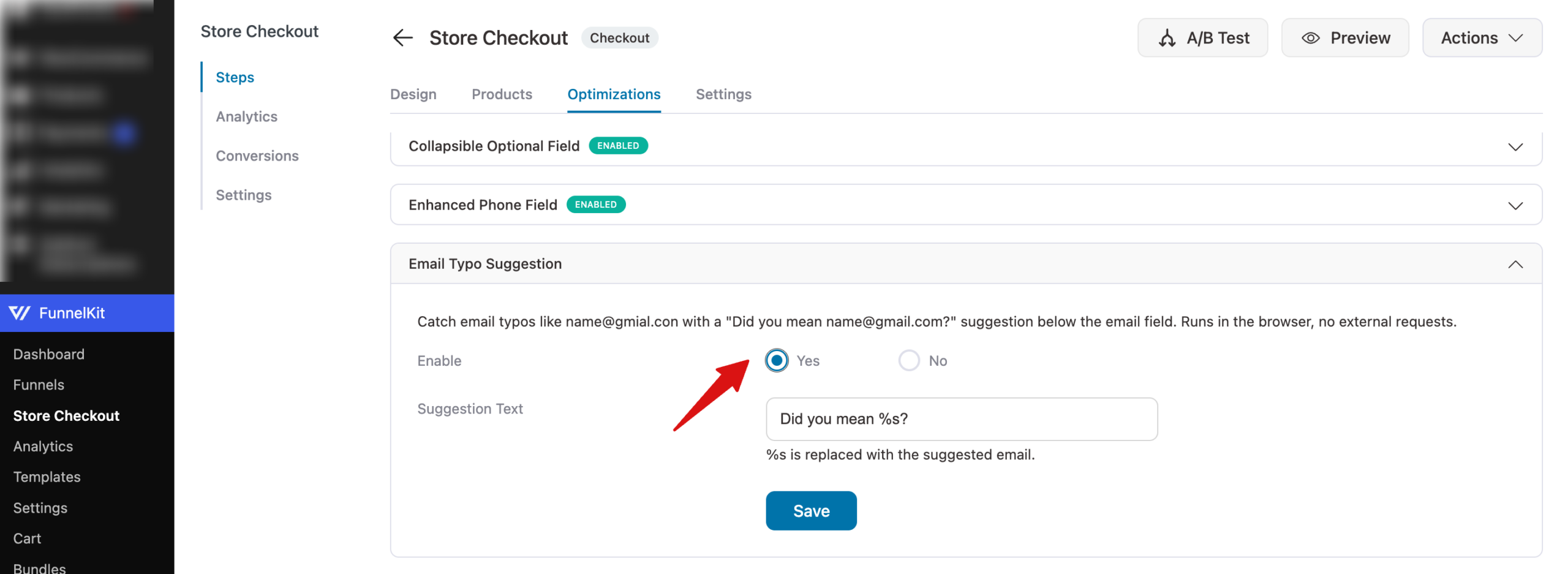 say yes to Email Typo Suggestion